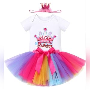 IBTOM CASTLE Baby Girls 1/2 Birthday Tutu Set - Rainbow, 9-12 months